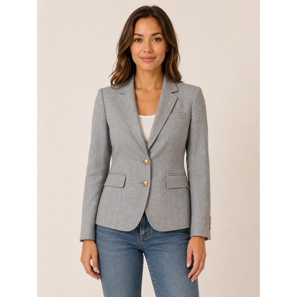 J.Crew School Boy Wool Blazer Womens Size 2 Gray 2 Gold Button Up Career